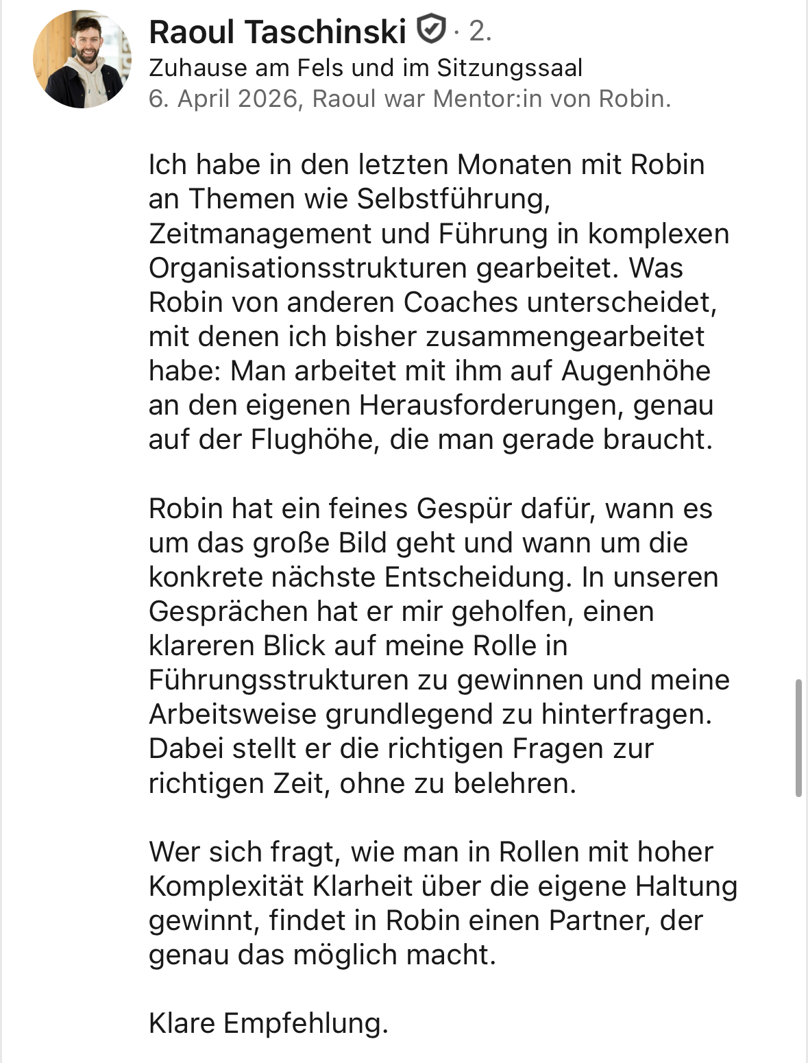 LinkedIn-Empfehlung von Raoul für Robin Frieß